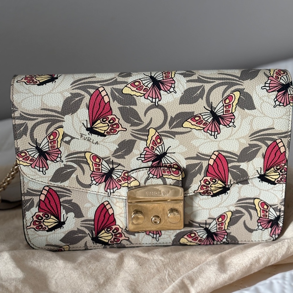 Furla Crossbody Bag with Pink Butterfly Design